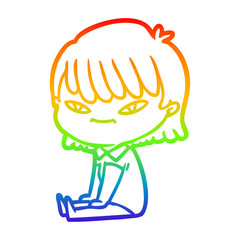rainbow gradient line drawing cartoon woman