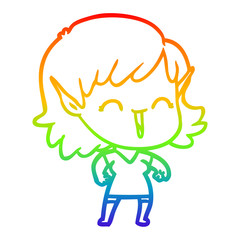 rainbow gradient line drawing cartoon elf girl
