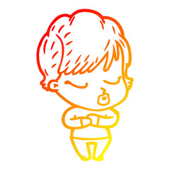 warm gradient line drawing cartoon woman with eyes shut