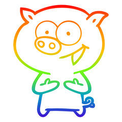 rainbow gradient line drawing cheerful pig cartoon