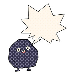 cartoon rock and speech bubble in comic book style
