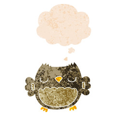 cute cartoon owl and thought bubble in retro textured style