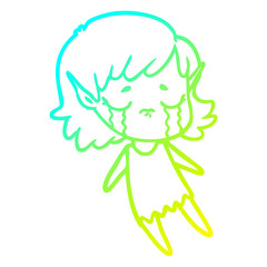 cold gradient line drawing cartoon crying elf girl