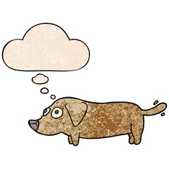 cartoon dog and thought bubble in grunge texture pattern style