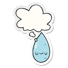 cartoon cute raindrop and thought bubble as a printed sticker