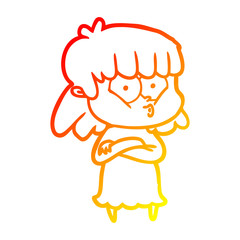 warm gradient line drawing cartoon whistling girl