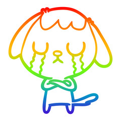 rainbow gradient line drawing cute cartoon dog crying