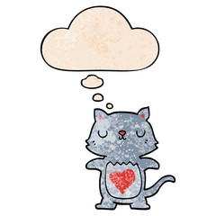 cute cartoon cat and thought bubble in grunge texture pattern style