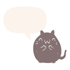happy cartoon cat and speech bubble in retro style
