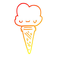 warm gradient line drawing cartoon ice cream with face