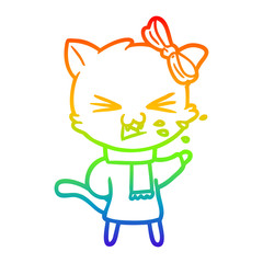 rainbow gradient line drawing cartoon cat