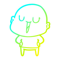 cold gradient line drawing happy cartoon bald man