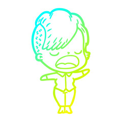 cold gradient line drawing cartoon cool hipster girl talking