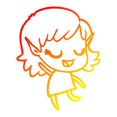 warm gradient line drawing happy cartoon elf girl