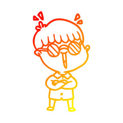 warm gradient line drawing cartoon boy wearing spectacles