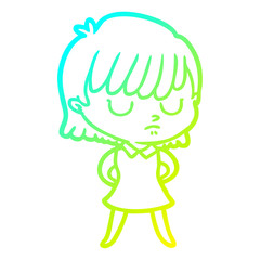 cold gradient line drawing cartoon woman