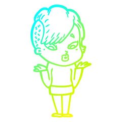 cold gradient line drawing cartoon surprised girl