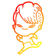 warm gradient line drawing cute cartoon girl with hipster haircut