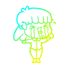 cold gradient line drawing cartoon woman in tears