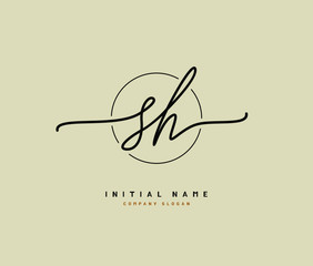 S H SH Beauty vector initial logo, handwriting logo of initial signature, wedding, fashion, jewerly, boutique, floral and botanical with creative template for any company or business.