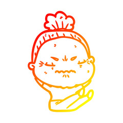 warm gradient line drawing cartoon annoyed old lady