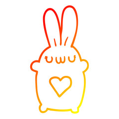 warm gradient line drawing cute cartoon rabbit with love heart