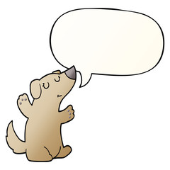 cartoon dog and speech bubble in smooth gradient style