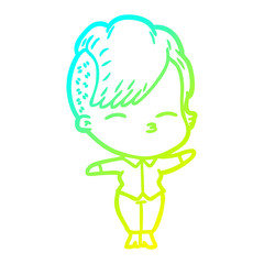 cold gradient line drawing cartoon squinting girl