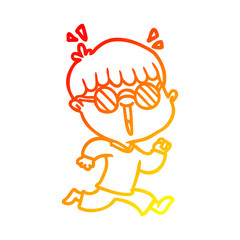 warm gradient line drawing cartoon running boy wearing spectacles