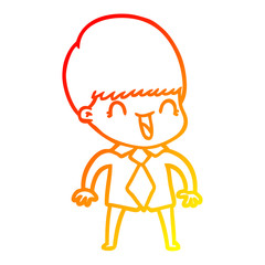 warm gradient line drawing happy cartoon boy