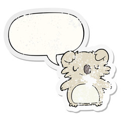 cute cartoon koala and speech bubble distressed sticker