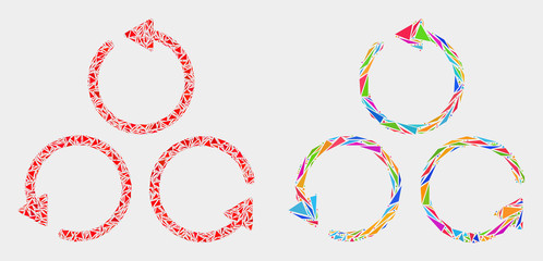 Different rotation collage icon of triangle items which have different sizes and shapes and colors. Geometric abstract vector design concept of different rotation.