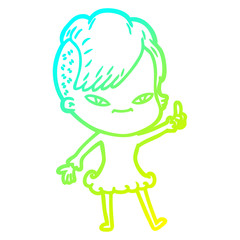 cold gradient line drawing cute cartoon girl with hipster haircut