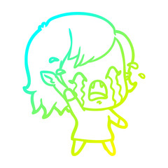 cold gradient line drawing cartoon crying vampire girl