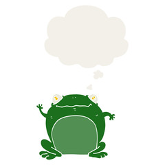 cartoon frog and thought bubble in retro style