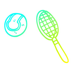 cold gradient line drawing cartoon tennis racket and ball