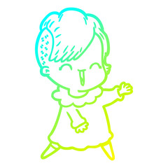 cold gradient line drawing happy cartoon hipster girl