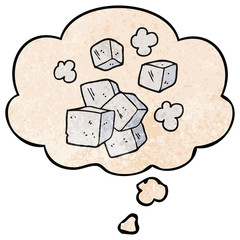 cartoon ice cubes and thought bubble in grunge texture pattern style