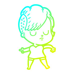 cold gradient line drawing cartoon woman