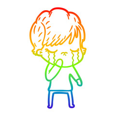 rainbow gradient line drawing cartoon woman crying