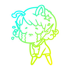 cold gradient line drawing cartoon crying alien girl