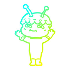 cold gradient line drawing friendly cartoon spaceman waving