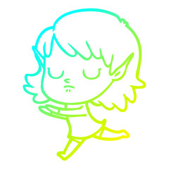 Fototapeta premium cold gradient line drawing cartoon elf girl