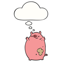 cartoon fat pig and thought bubble
