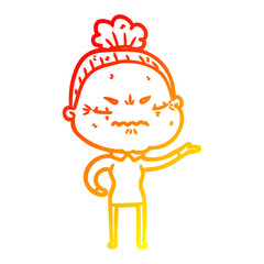 warm gradient line drawing cartoon annoyed old lady