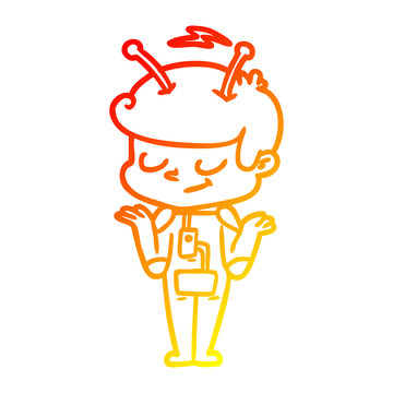 recommend clip art: warm gradient line drawing friendly cartoon spaceman shrugging
