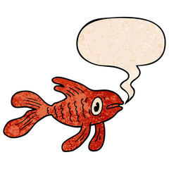 cartoon fish and speech bubble in retro texture style