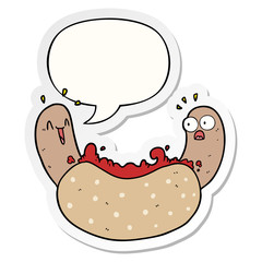 cartoon hotdog and speech bubble sticker