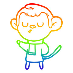 rainbow gradient line drawing cartoon monkey