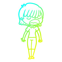 cold gradient line drawing cartoon woman talking loudly